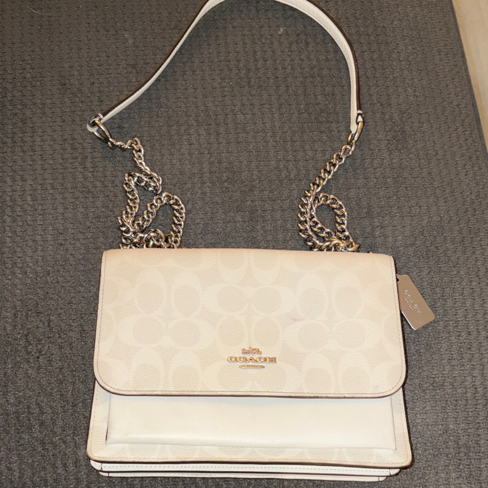 Coach Cream Crossbody Bag with Chain Strap